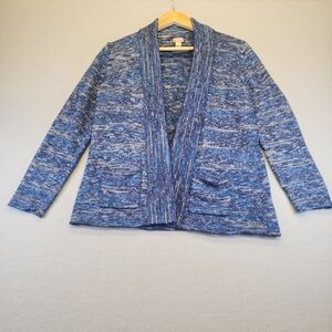 White Stag Blue Marl Open Front Cardigan Sweater M Shawl Collar Pocket Soft Knit